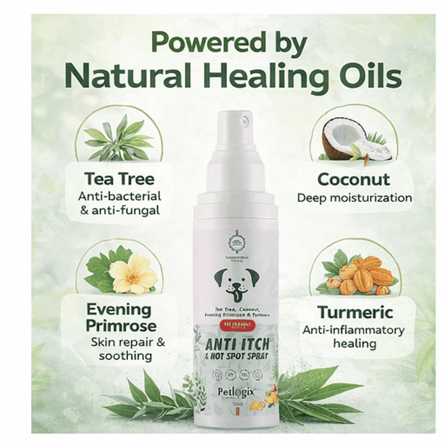 Petlogix Anti Itch & Hot Spray for Dogs & Cats, Itch Relief Treatment with Tea Tree, Coconut & Evening Primrose, Relief Skin Irritation Spray