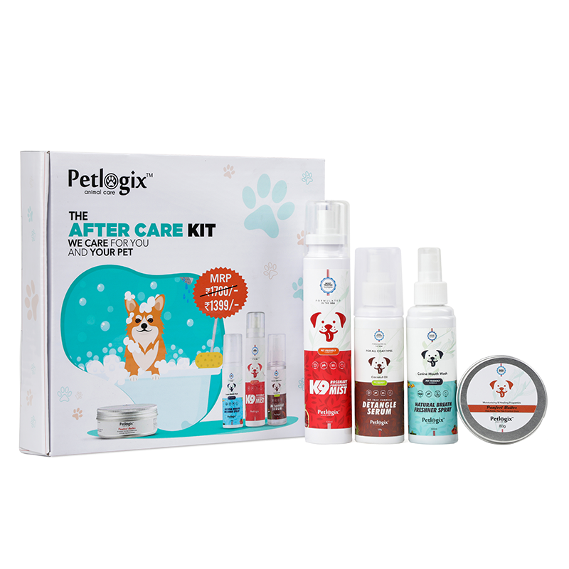 Petlogix 4 in 1 The After Care Kit Pawfect Butter Detangle Serum Green Tea K9 Mist Breath Freshener Spray for Dogs and Puppies